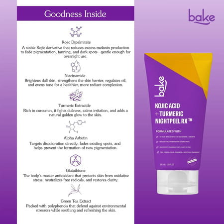 Bake 1% Kojic Acid Night Peel Off Mask With Niacinamide & Turmeric For Dark Spots (100Ml)