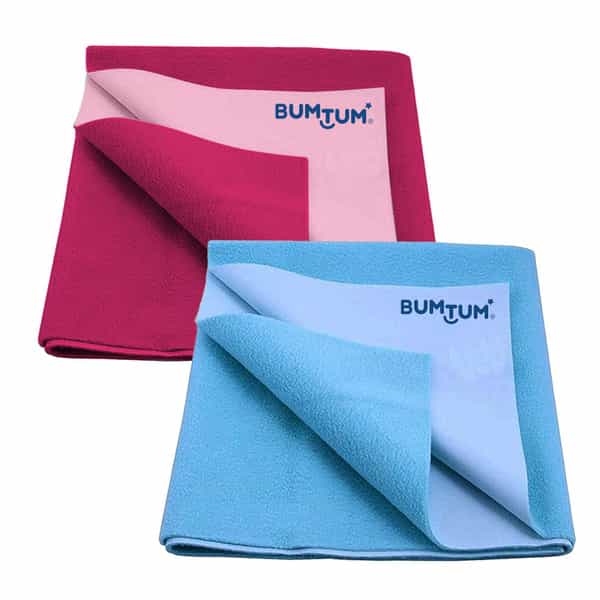 Bumtum Dry Sheet Leakproof Baby Bed Protector (Hot Pink + Aqua Blue Large Size 100*140Cm|Pack Of 2)
