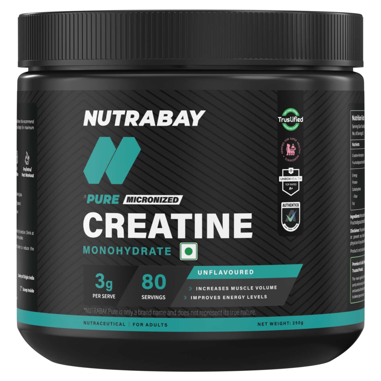 Nutrabay Pure 100% Micronised Creatine Monohydrate - Unflavoured - 250g