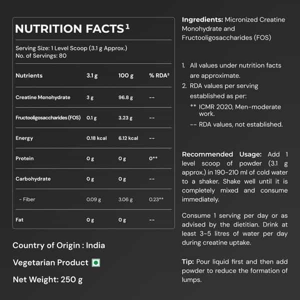 Nutrabay Pure 100% Micronised Creatine Monohydrate - Unflavoured - 250G