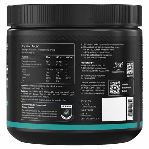 Nutrabay Pure 100% Micronised Creatine Monohydrate - Unflavoured - 250G