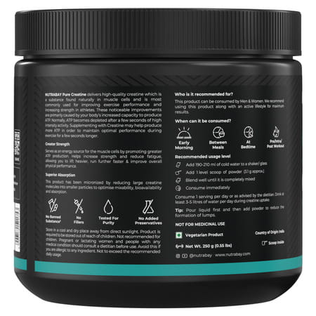 Nutrabay Pure 100% Micronised Creatine Monohydrate - Unflavoured - 250G