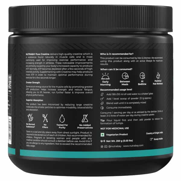 Nutrabay Pure 100% Micronised Creatine Monohydrate - Unflavoured - 250G