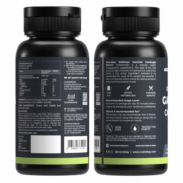 Nutrabay Wellness Garcinia Cambogia Extract For Weight Management - 1000Mg | 60 Veg Capsules