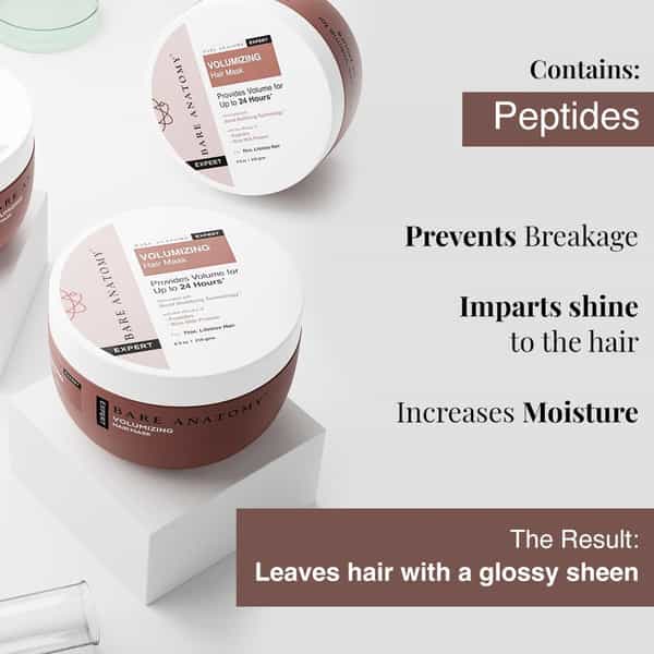 Bare Anatomy Volumizing Hair Mask | Peptides & Rice Milk | Get Thin To Thicker | Healthy Hair 250Gm