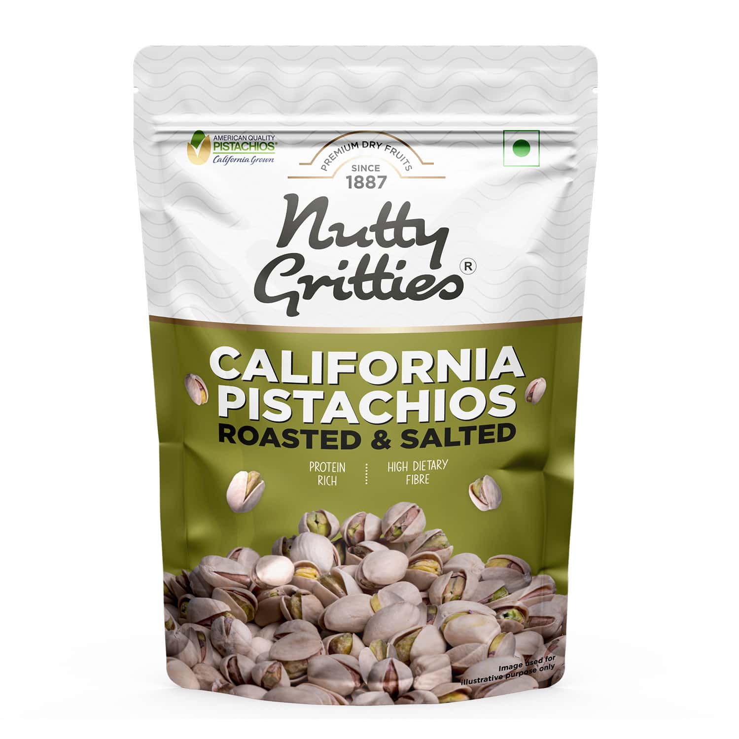 Nutty Gritties California Roasted Pistachios| Lightly Salted And Dry Roasted - 200g