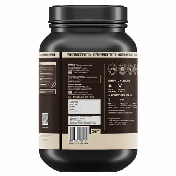 Beastlife Performance Yeast Protein Powder | 25G Protein | Cookies & Cream | Easydigest | 1Kg