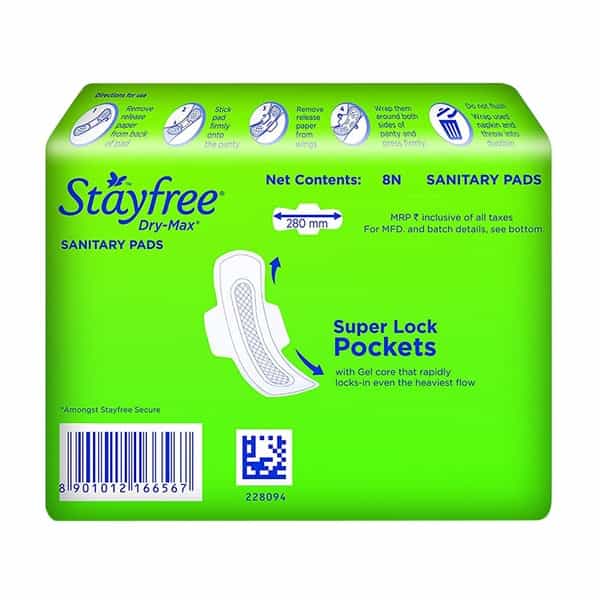 Stayfree Dry-Max Ultra-Dry Napkins With Wings - 8 Pads