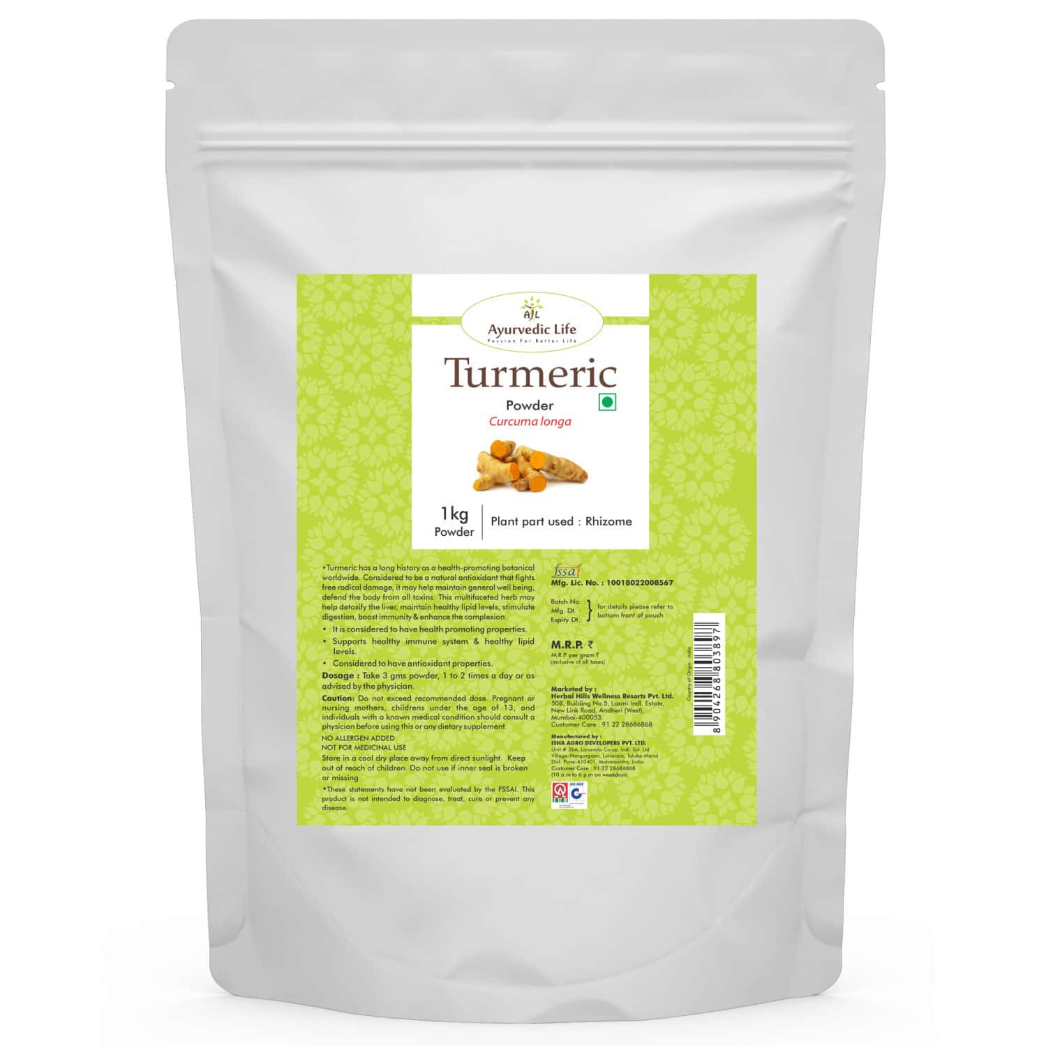 Al-ayurvedic Life Turmeric Powder Or Haldi Rhizome Curcuma Longa Powder 1 Kg Value Pack Of 5