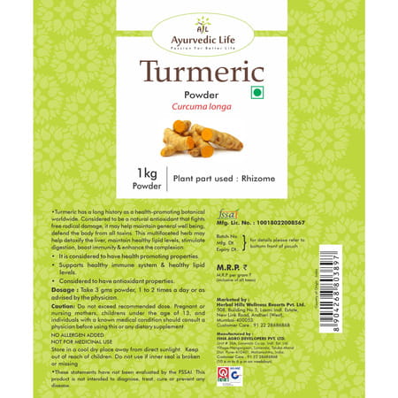 Al-Ayurvedic Life Turmeric Powder Or Haldi Rhizome Curcuma Longa Powder 1 Kg Value Pack Of 5