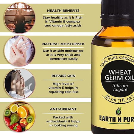 Earth N Pure Wheat Germ Oil 100% Pure Natural And Cold Pressed - 30 Ml (1 Fl. Oz.) (30 Ml)