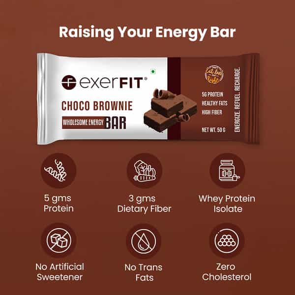 Exerfit Energy Chocolate Brownie Bar Filling Midday Snack High Fiber Pack Of 6