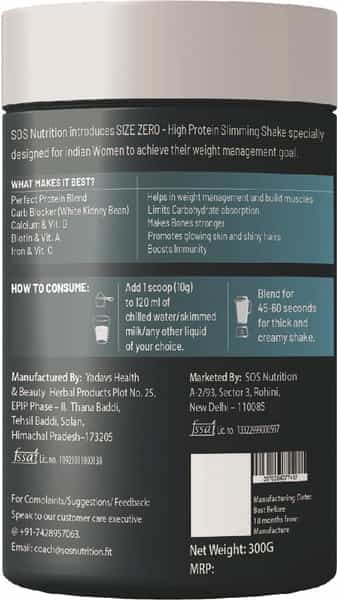 Sos Nutrition Weight Loss Size Zero High Protein Women Chocolate Slimming Shake -300G