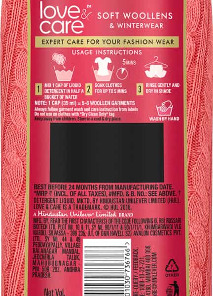 Love & Care Soft Woollens Expert Care Wash Liquid Detergent - 950Ml