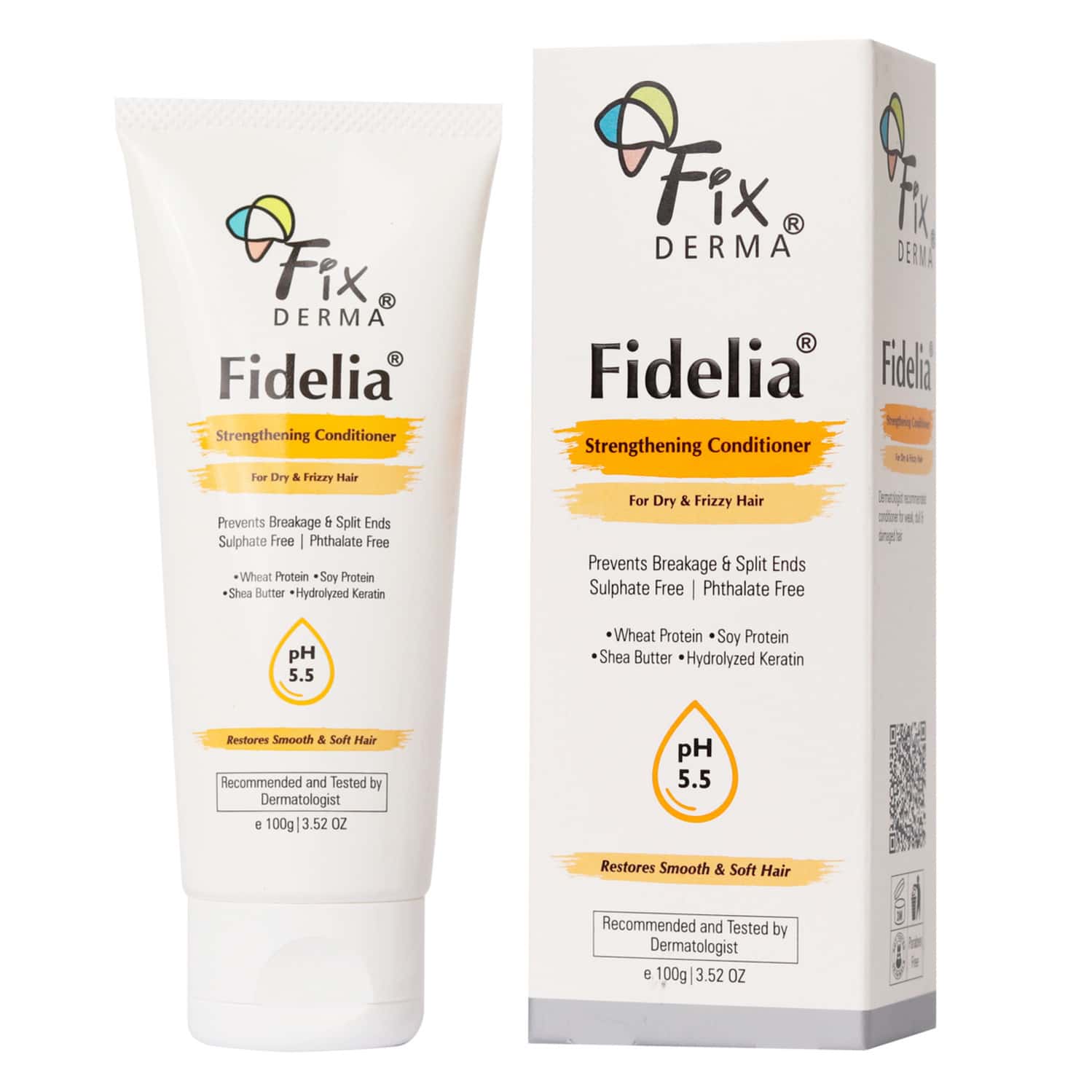 Fixderma Fidelia Strengthening Conditioner | Shea Butter & Wheat Protein For Frizzy & Dry Hair, 100g