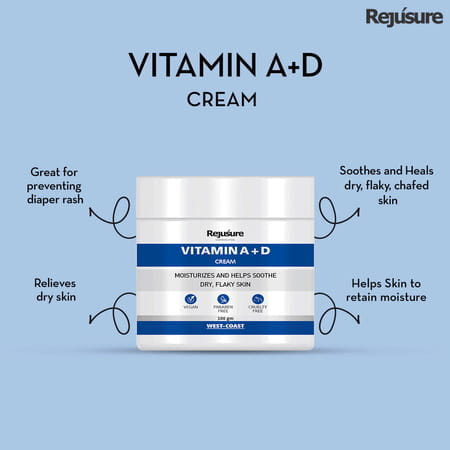 Rejusure Vitamin A + D Cream Moisturizes & Soothe Dry & Flaky Skin| Safe For Kids & Adults - 100gm