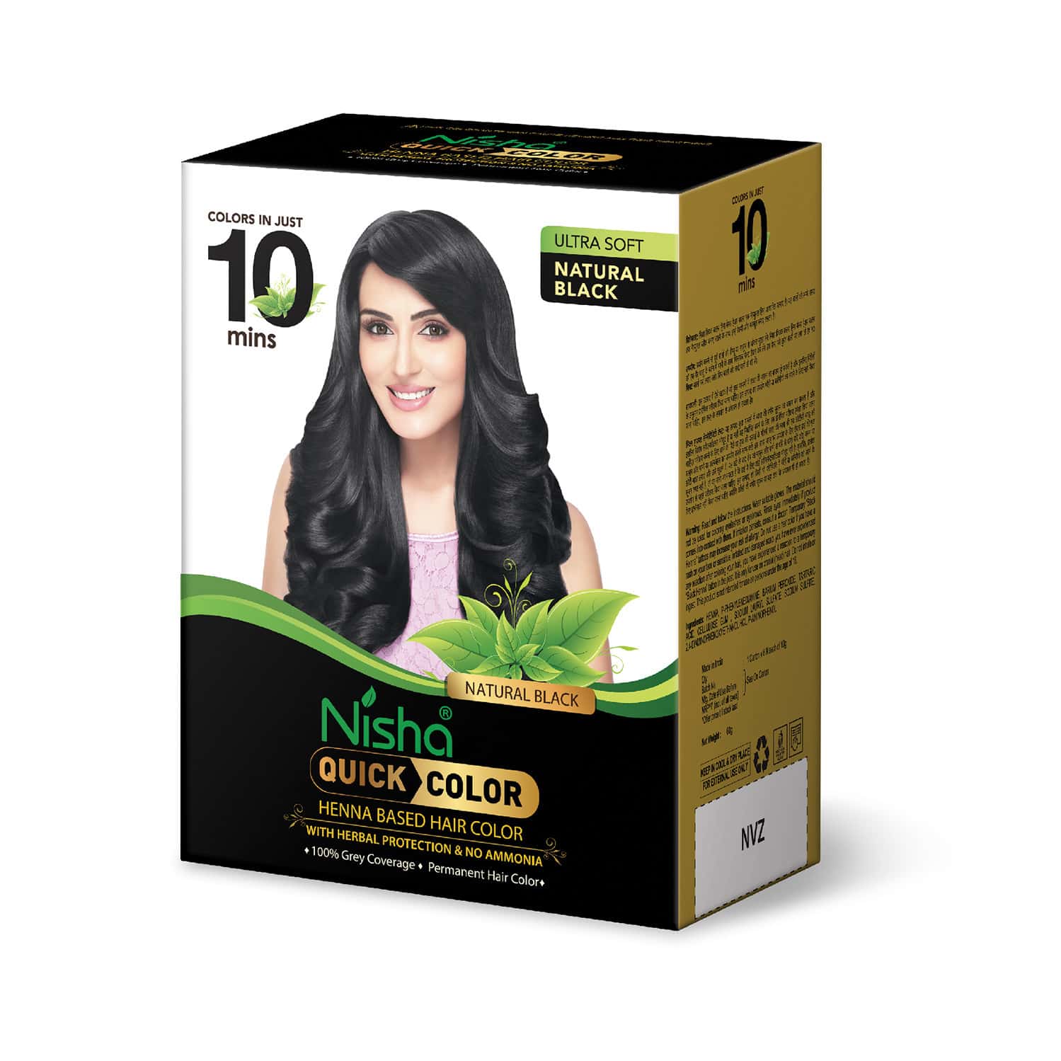 Nisha Quick Color 10 Minute Henna Based Hair Colour Natural Black 60g | No Ammonia | 100% Coverage