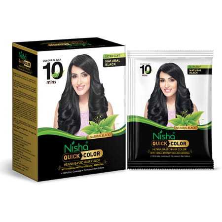 Nisha Quick Color 10 Minute Henna Based Hair Colour Natural Black 60G | No Ammonia | 100% Coverage