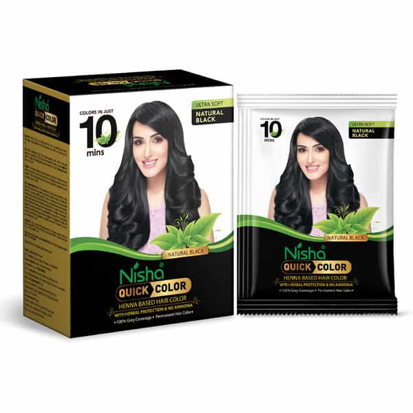 Nisha Quick Color 10 Minute Henna Based Hair Colour Natural Black 60G | No Ammonia | 100% Coverage