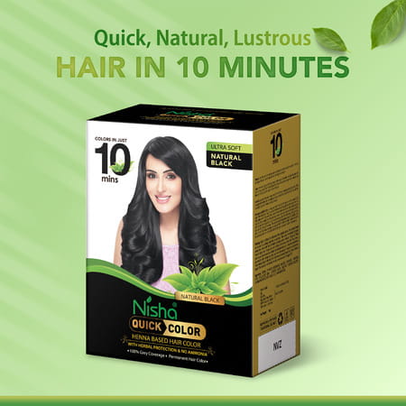 Nisha Quick Color 10 Minute Henna Based Hair Colour Natural Black 60G | No Ammonia | 100% Coverage