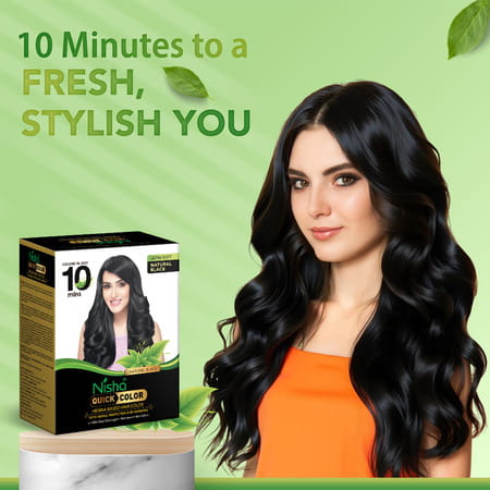 Nisha Quick Color 10 Minute Henna Based Hair Colour Natural Black 60G | No Ammonia | 100% Coverage