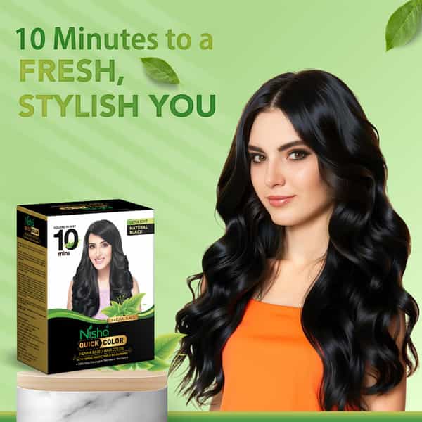 Nisha Quick Color 10 Minute Henna Based Hair Colour Natural Black 60G | No Ammonia | 100% Coverage