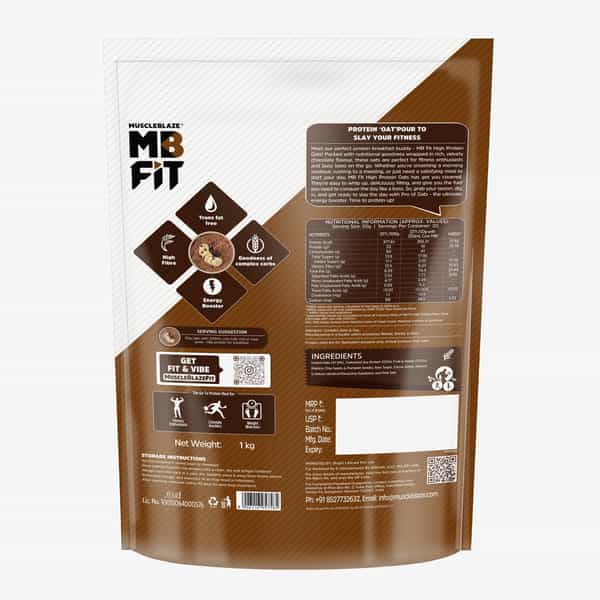 Muscleblaze Fit High Protein Oats (Dark Chocolate | 1Kg) | 22G Protein