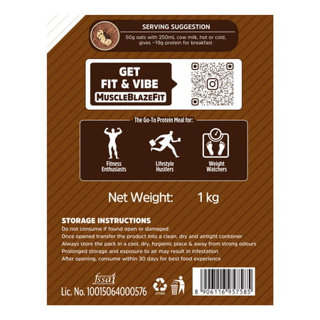 Muscleblaze Fit High Protein Oats (Dark Chocolate | 1Kg) | 22G Protein
