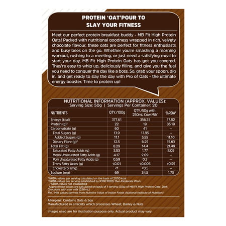 Muscleblaze Fit High Protein Oats (Dark Chocolate | 1Kg) | 22G Protein