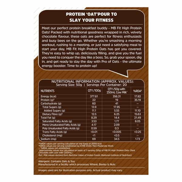 Muscleblaze Fit High Protein Oats (Dark Chocolate | 1Kg) | 22G Protein