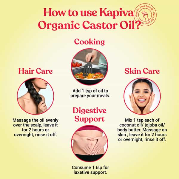Kapiva Organic Castor Cold Pressed Oil | Certified Organic Helps Strengthen Hair Roots 250Ml