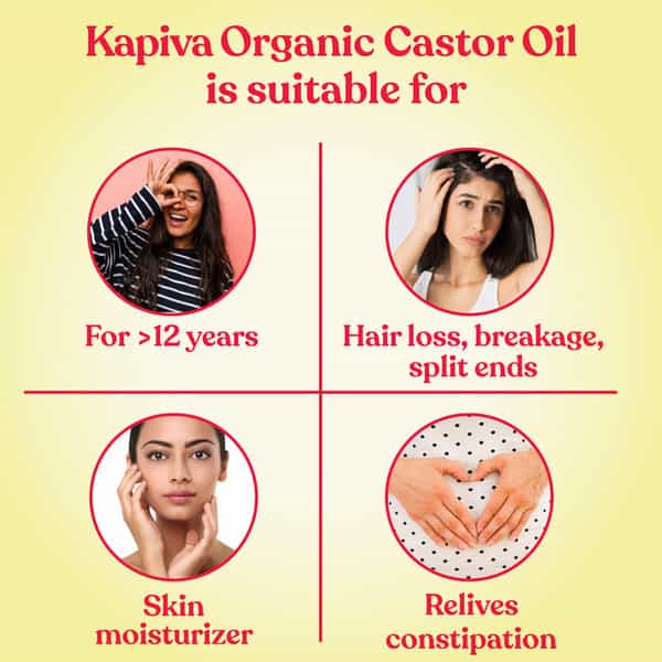 Kapiva Organic Castor Cold Pressed Oil | Certified Organic Helps Strengthen Hair Roots 250Ml