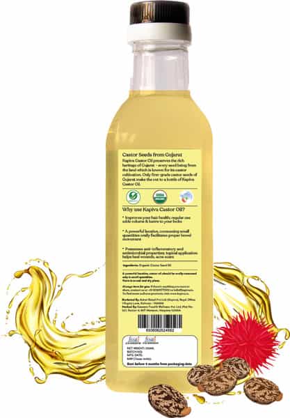 Kapiva Organic Castor Cold Pressed Oil | Certified Organic Helps Strengthen Hair Roots 250Ml