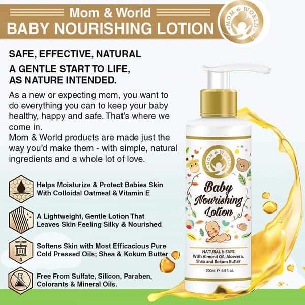 Mom & World Baby Nourishing Lotion - With Almond Oil Aloevera - 200 Ml