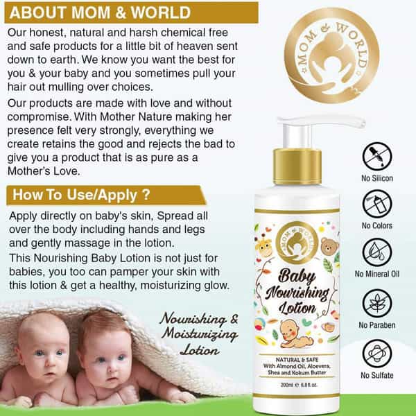 Mom & World Baby Nourishing Lotion - With Almond Oil Aloevera - 200 Ml