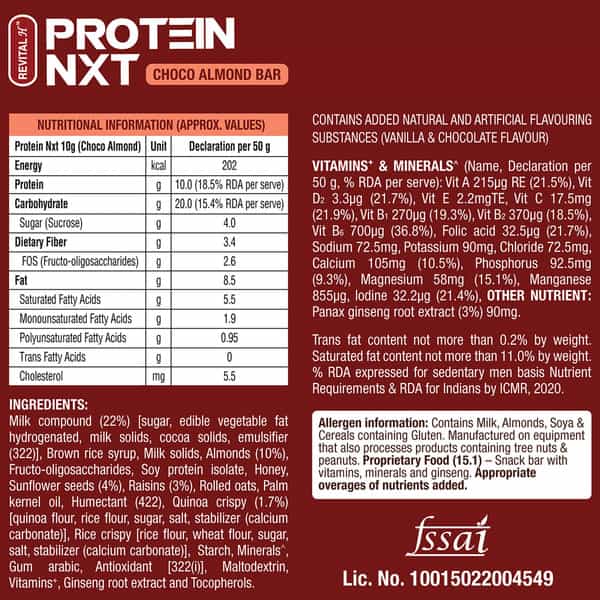 Revital H Protein Nxt 10G Protein Bar Choco Almond - 300G 6 X 50G