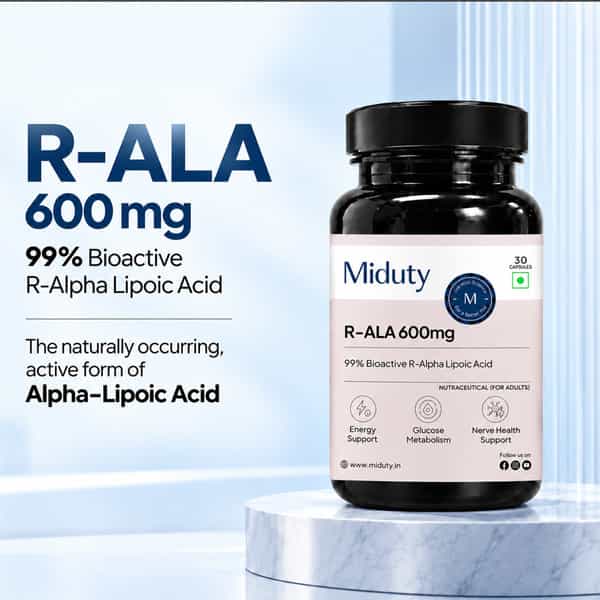 Miduty R-Ala 600Mg | 99% Bioactive R-Alpha Lipoic Acid | 30 Veg Capsules