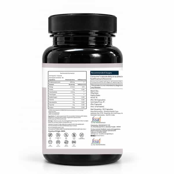 Miduty R-Ala 600Mg | 99% Bioactive R-Alpha Lipoic Acid | 30 Veg Capsules