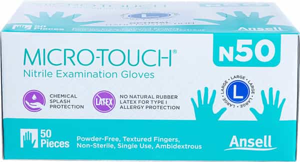 Ansell Micro Touch Nitrile N50 Multipurpose Examination Glove - Large