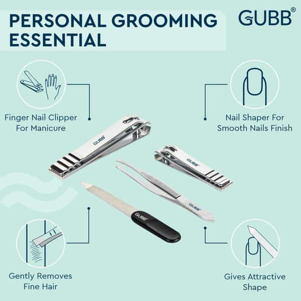 Gubb Nail Care Kit (Finger Nail Clipper | Toe Nail Clipper | Nail File & Flat Tweezer