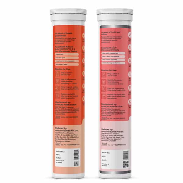 Fixuphealth Natural Amla Vitamin C Zinc 20 Tab & Applecider Vinegar With Vitamin B6 B12 15 Tab Combo