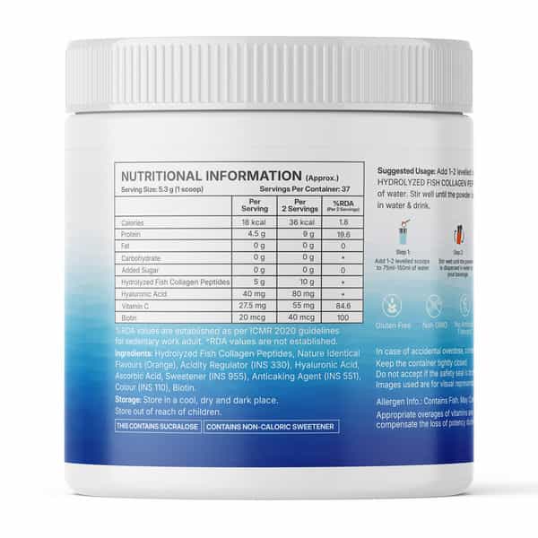 Inlife Japanese Marine Collagen Supplements For Women & Men (Orange | Fish Collagen | 200G)