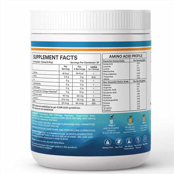 Inlife Japanese Marine Collagen Supplements For Women & Men (Orange | Fish Collagen | 200G)