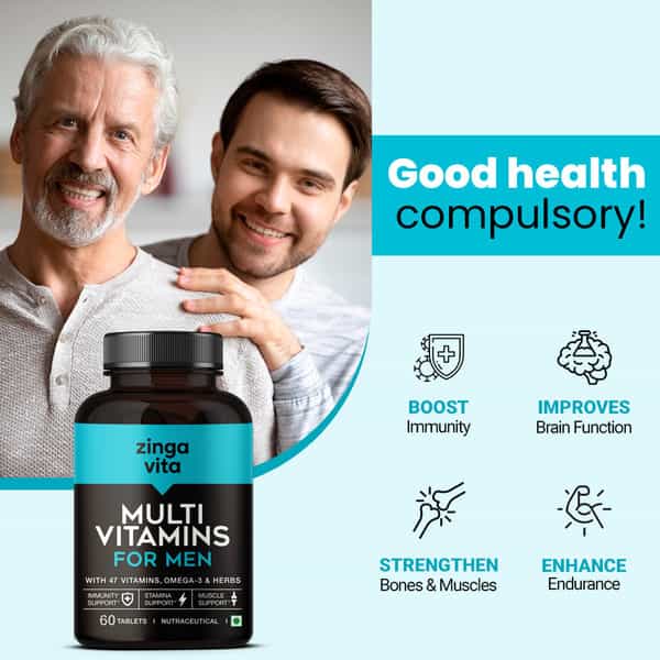 Zingavita Multivitamin Tablets For Men|41 Essential Vitamins|Strengthen Bones & Joints - 60 Tablets