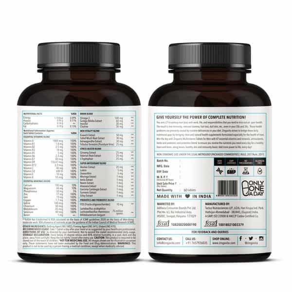 Zingavita Multivitamin Tablets For Men|41 Essential Vitamins|Strengthen Bones & Joints - 60 Tablets