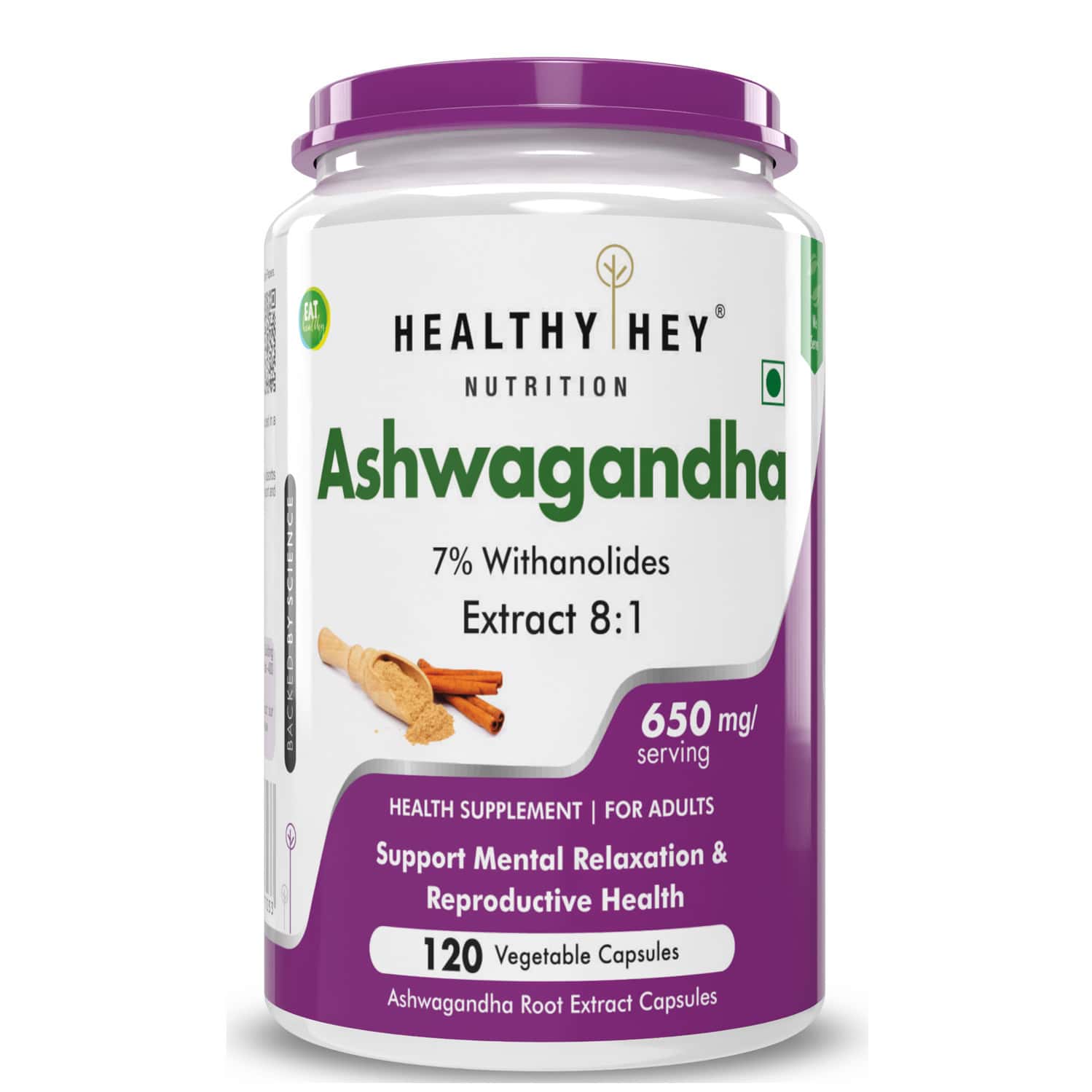 Healthyhey Nutrition Ashwagandha Root Extract 8:1 -120 Ashwagandha Capsules