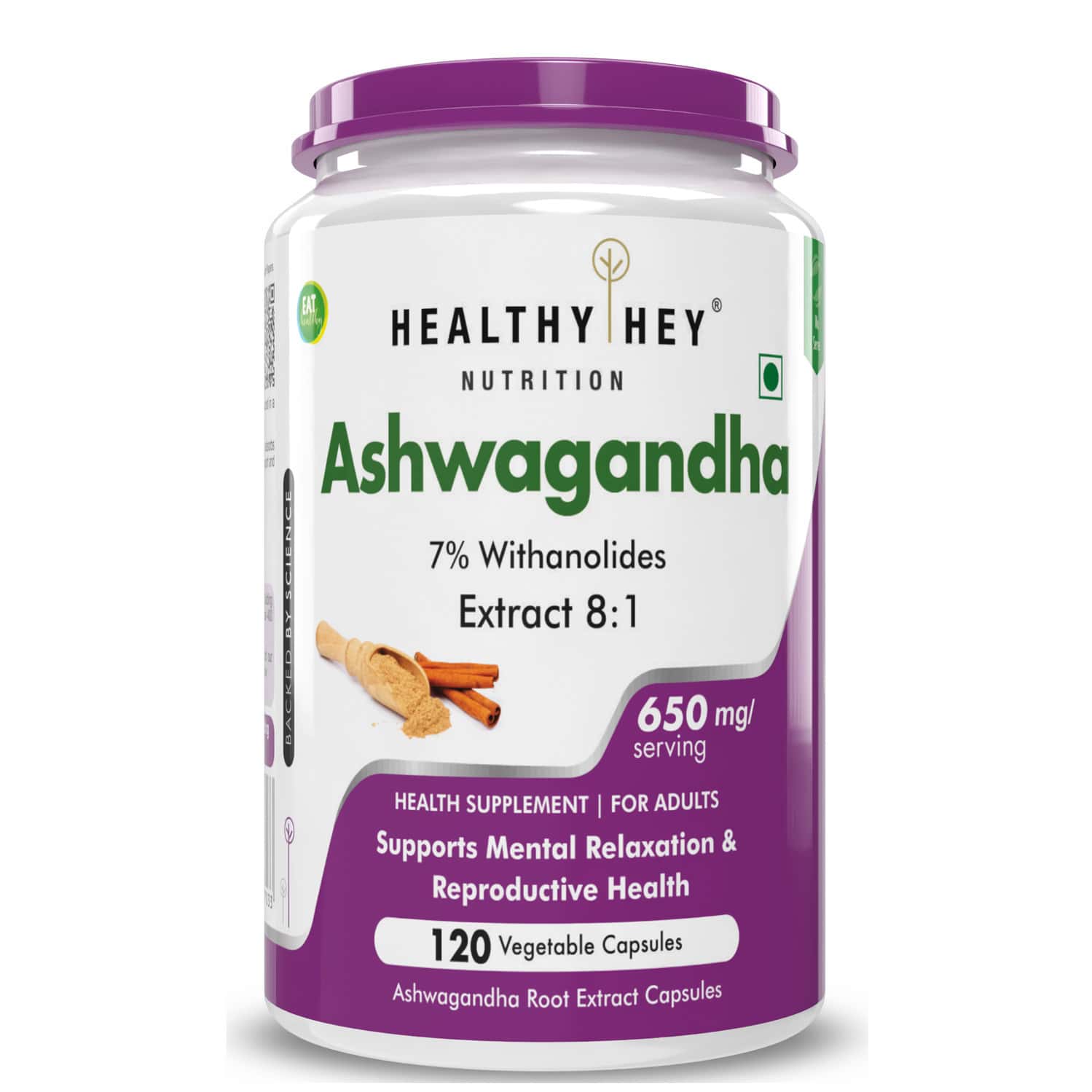 Healthyhey Nutrition Ashwagandha Root Extract 8:1 -120 Ashwagandha Capsules