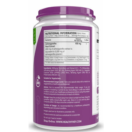 Healthyhey Nutrition Ashwagandha Root Extract 8:1 -120 Ashwagandha Capsules