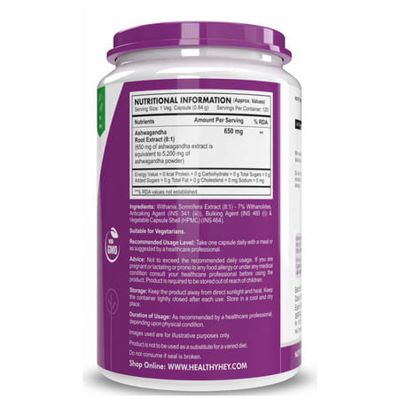 Healthyhey Nutrition Ashwagandha Root Extract 8:1 -120 Ashwagandha Capsules