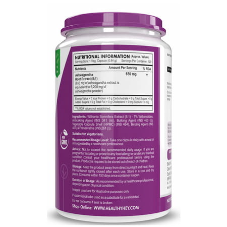 Healthyhey Nutrition Ashwagandha Root Extract 8:1 -120 Ashwagandha Capsules